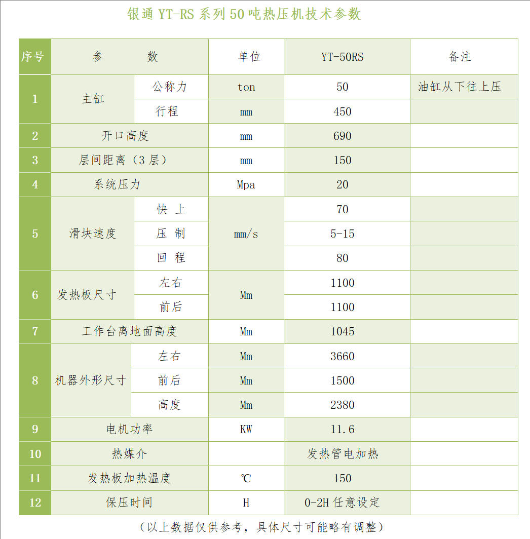 银通50吨多层热压机技术参数 银通50吨多层热压机技术参数
